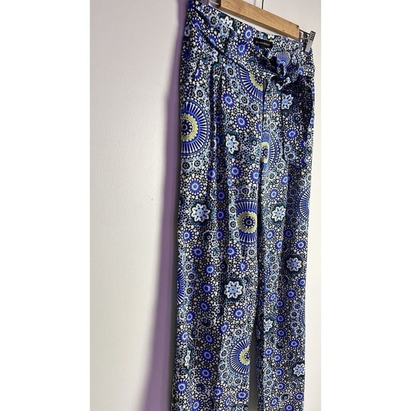 Banana Republic Pleated Blue Floral Boho Wide Leg Belted Sz 2 Silky Pants - Picture 6 of 14